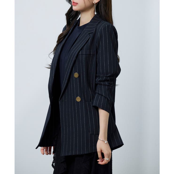 金ボタンピンストライブテーラードジャケット | SAISON DE PAPILLON  | 詳細画像11 