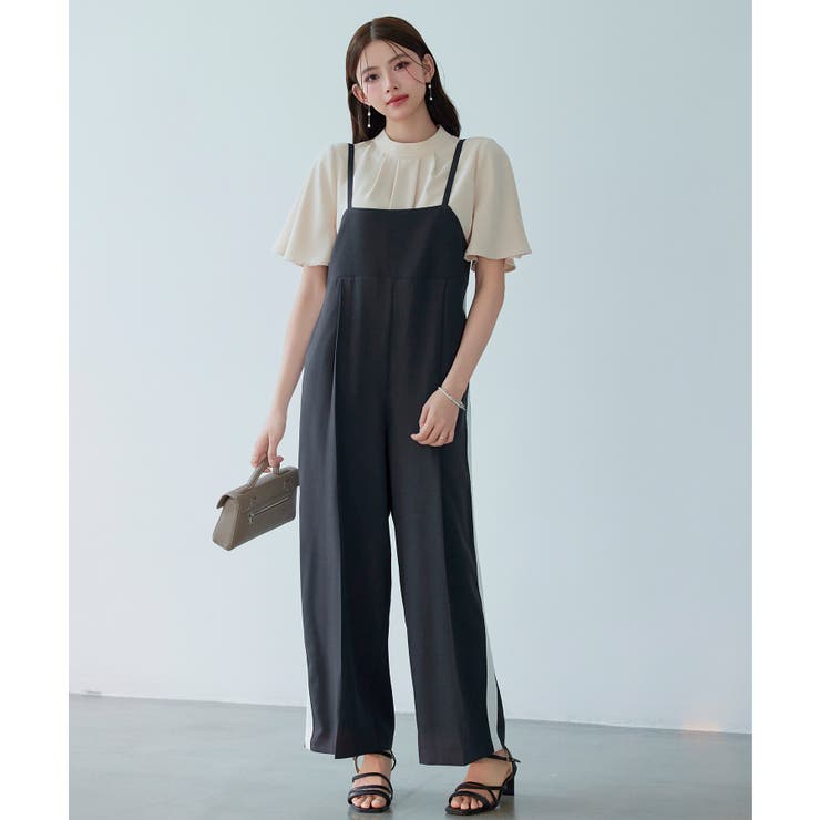 チャコール | サイド配色ワイドサロペット | SAISON DE PAPILLON 