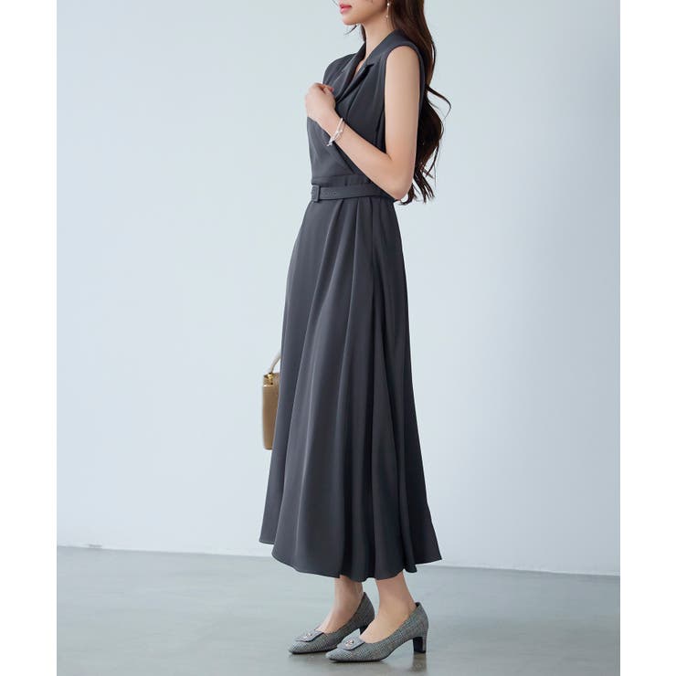 テーラードカラーベルト付きフレアワンピース | SAISON DE PAPILLON  | 詳細画像4 