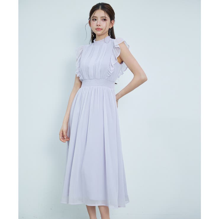 ラベンダー | ふんわりシフォンフレアスリーブワンピース | SAISON DE PAPILLON 