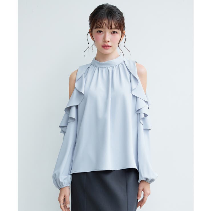 ブルーグレー | オープンショルダーフリルブラウス | SAISON DE PAPILLON 
