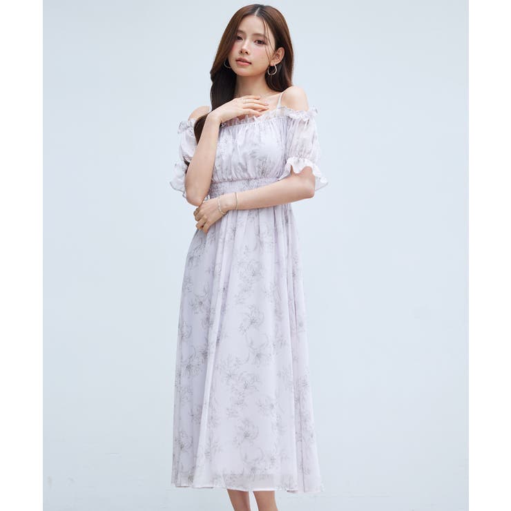 オフショルダー花柄シフォンワンピース | SAISON DE PAPILLON  | 詳細画像11 
