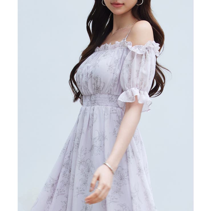オフショルダー花柄シフォンワンピース | SAISON DE PAPILLON  | 詳細画像15 
