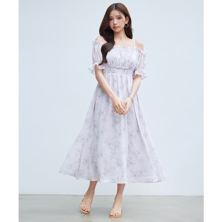オフショルダー花柄シフォンワンピース | SAISON DE PAPILLON  | 詳細画像5 