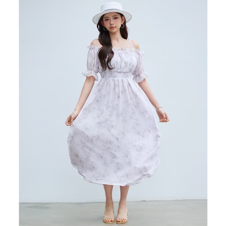 オフショルダー花柄シフォンワンピース | SAISON DE PAPILLON  | 詳細画像8 