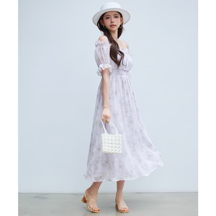 オフショルダー花柄シフォンワンピース | SAISON DE PAPILLON  | 詳細画像9 
