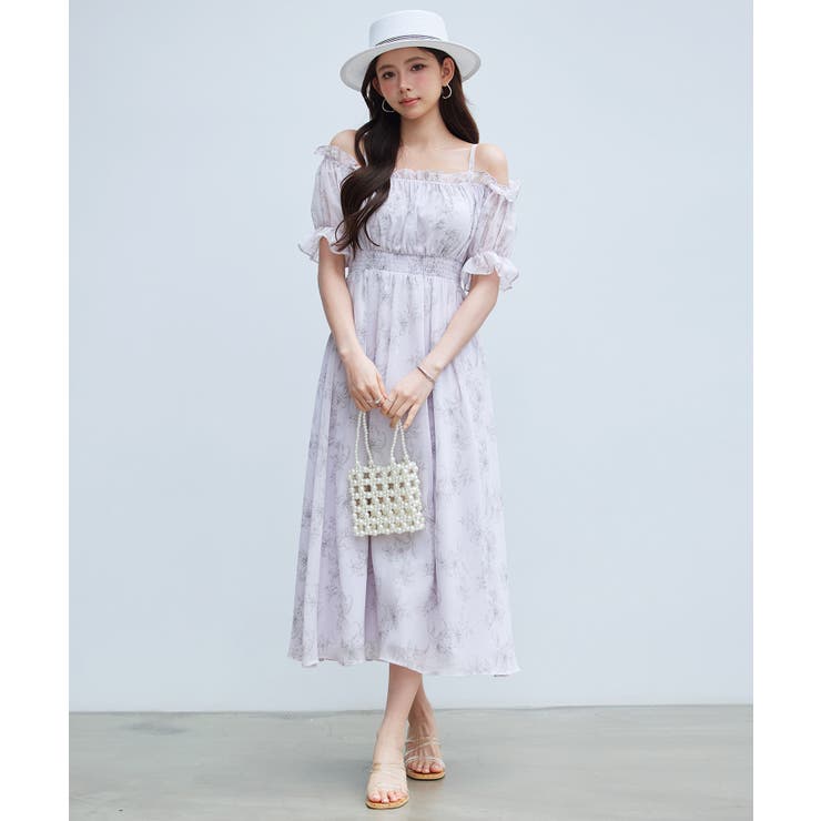 オフショルダー花柄シフォンワンピース | SAISON DE PAPILLON  | 詳細画像10 