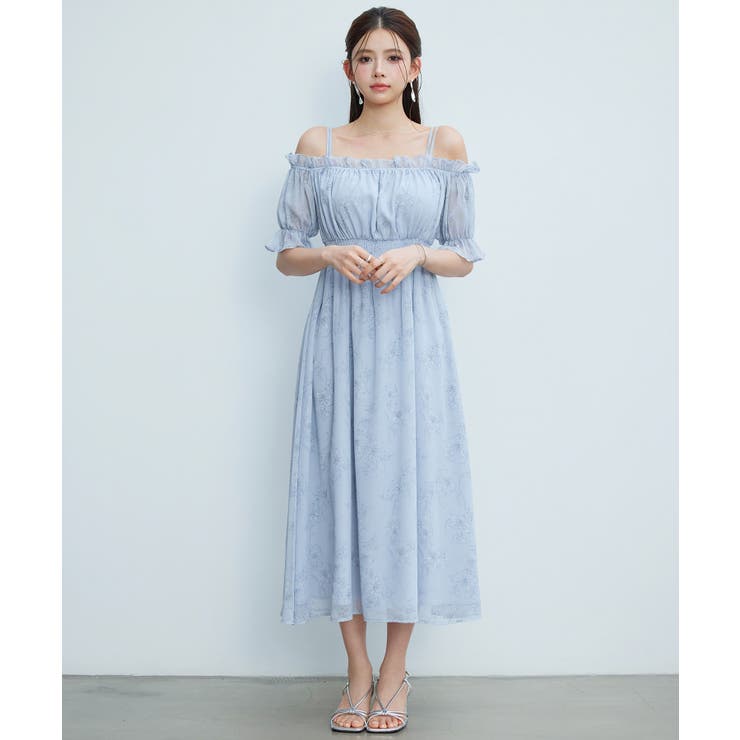 オフショルダー花柄シフォンワンピース | SAISON DE PAPILLON  | 詳細画像17 