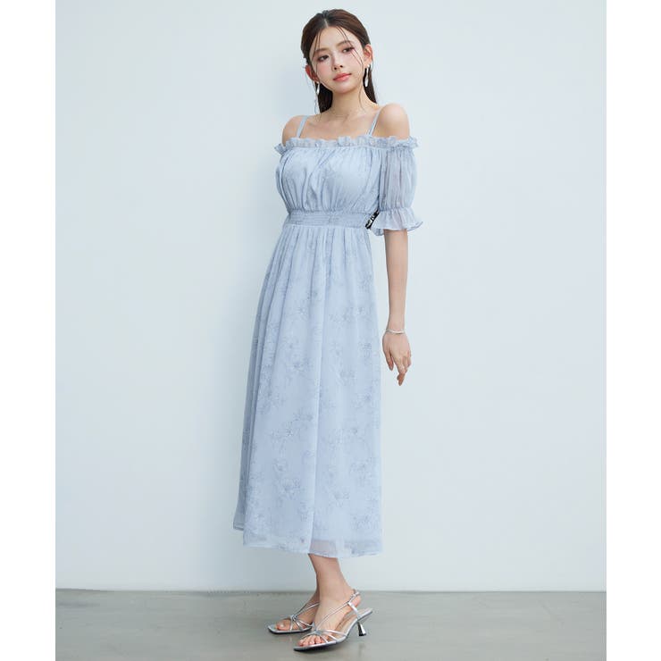 オフショルダー花柄シフォンワンピース | SAISON DE PAPILLON  | 詳細画像18 