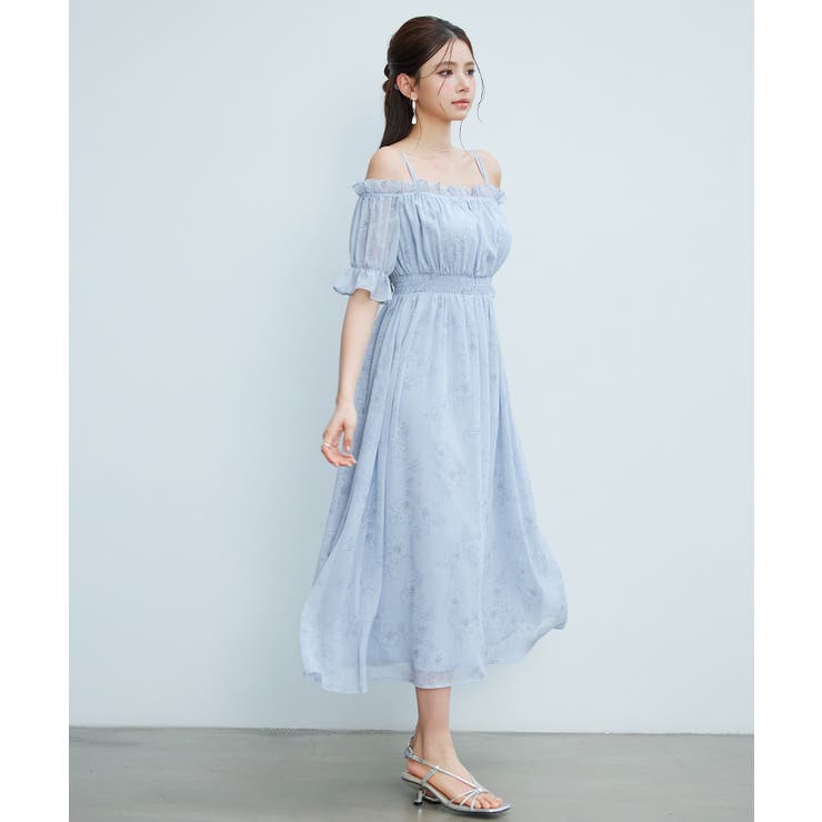 オフショルダー花柄シフォンワンピース | SAISON DE PAPILLON  | 詳細画像19 
