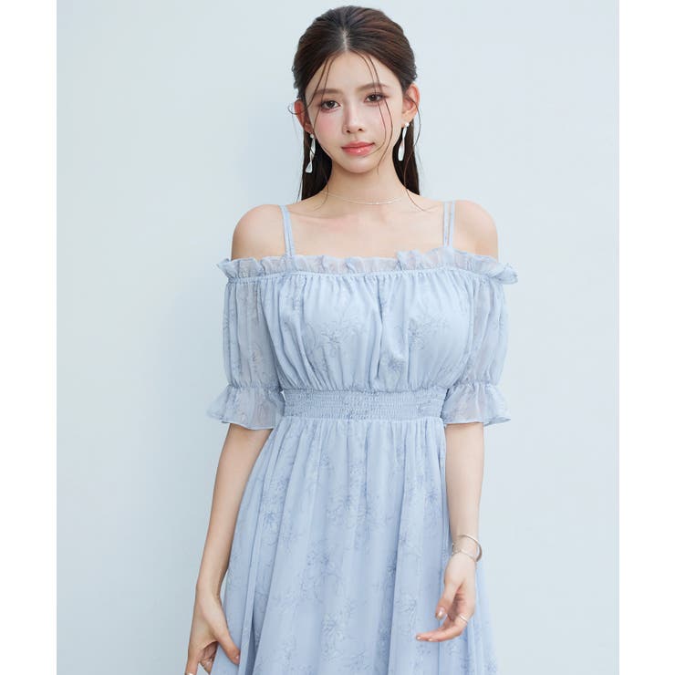 オフショルダー花柄シフォンワンピース | SAISON DE PAPILLON  | 詳細画像22 