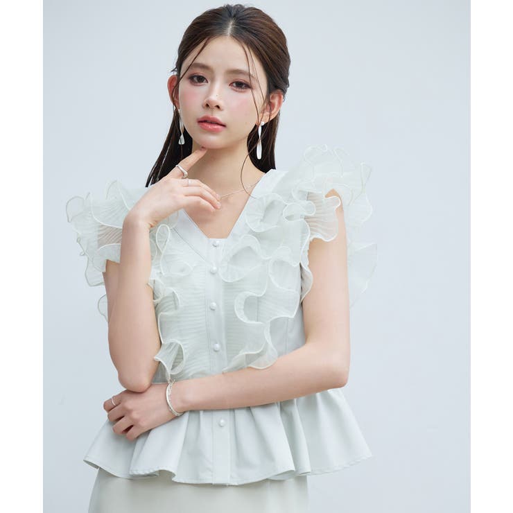 ラッフルフリルペプラムブラウス | SAISON DE PAPILLON  | 詳細画像6 