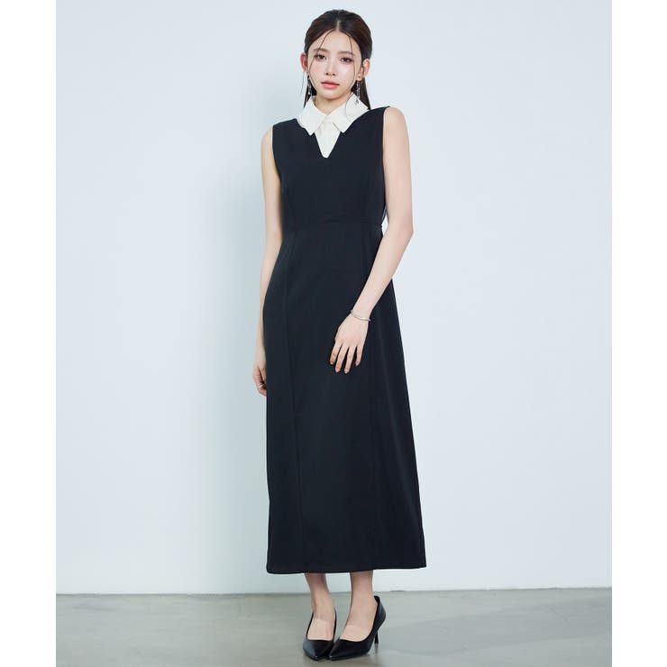 ブラック | キーネックロング丈ジャンパースカート | SAISON DE PAPILLON 