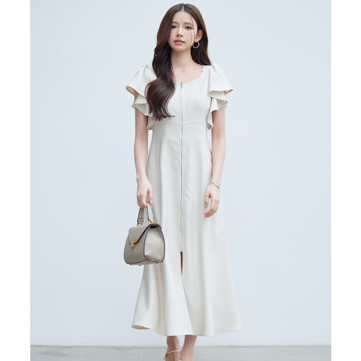 ベージュ | フロントジップロングワンピース | SAISON DE PAPILLON 