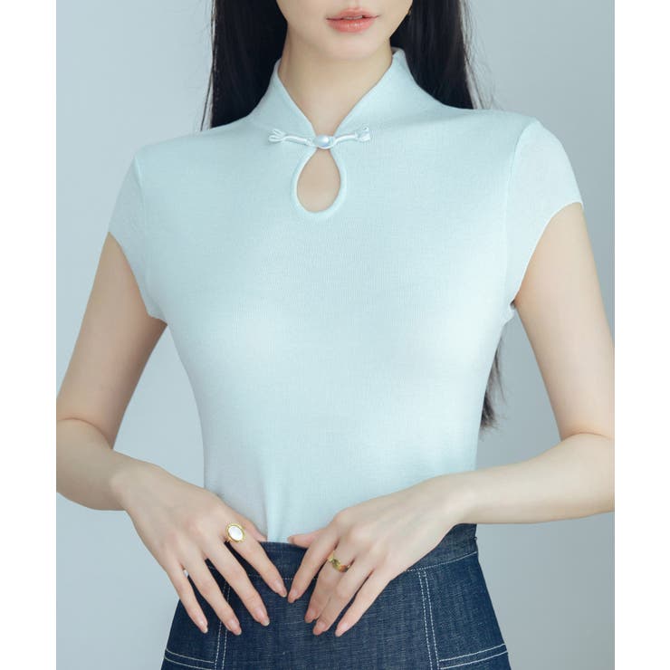 未使用 Serendipity 希 スリーブ デコルテ涙開きフレンチスリーブニット[品番：DSSW0004879