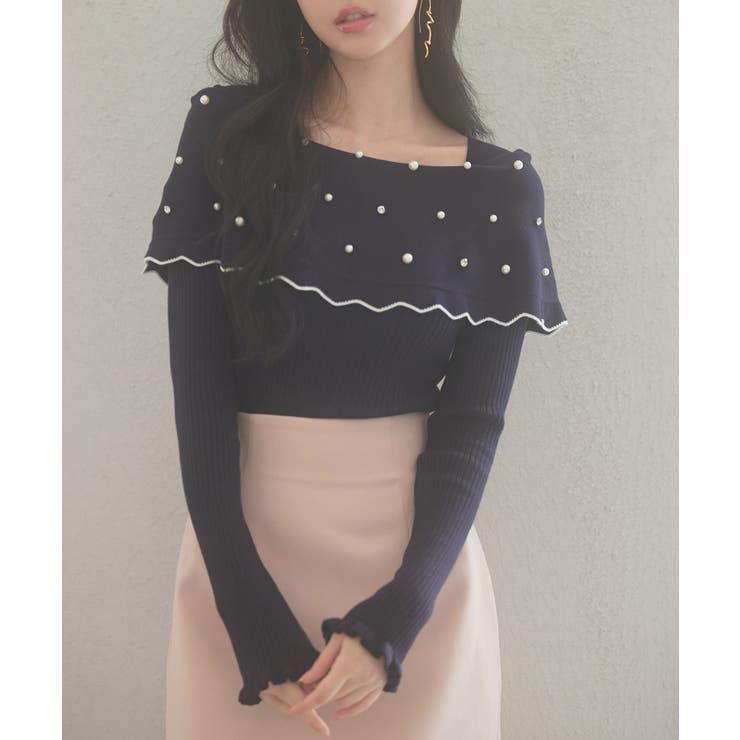 パール＆ビジュスカラップカラーニットプルオーバー | SAISON DE PAPILLON  | 詳細画像22 