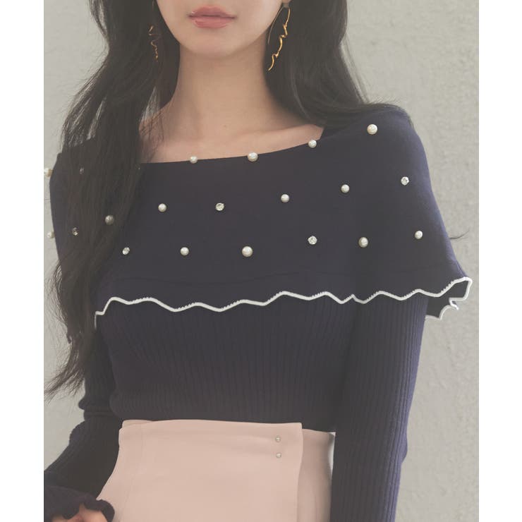 パール＆ビジュスカラップカラーニットプルオーバー | SAISON DE PAPILLON  | 詳細画像26 