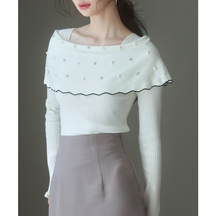 パール＆ビジュスカラップカラーニットプルオーバー | SAISON DE PAPILLON  | 詳細画像3 