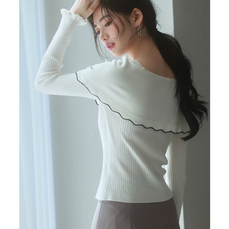 パール＆ビジュスカラップカラーニットプルオーバー | SAISON DE PAPILLON  | 詳細画像7 