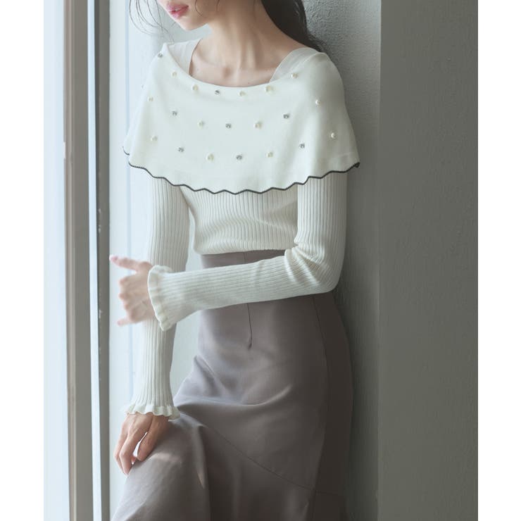 パール＆ビジュスカラップカラーニットプルオーバー | SAISON DE PAPILLON  | 詳細画像9 