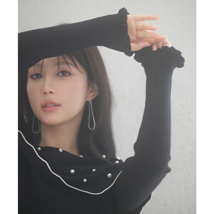 パール＆ビジュスカラップカラーニットプルオーバー | SAISON DE PAPILLON  | 詳細画像19 