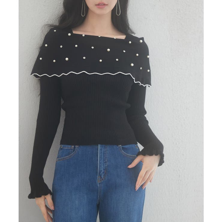 パール＆ビジュスカラップカラーニットプルオーバー | SAISON DE PAPILLON  | 詳細画像11 