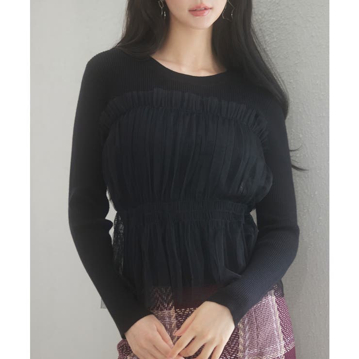 チュールとニットがドッキングしたビスチェ風プルオーバー | SAISON DE PAPILLON  | 詳細画像9 