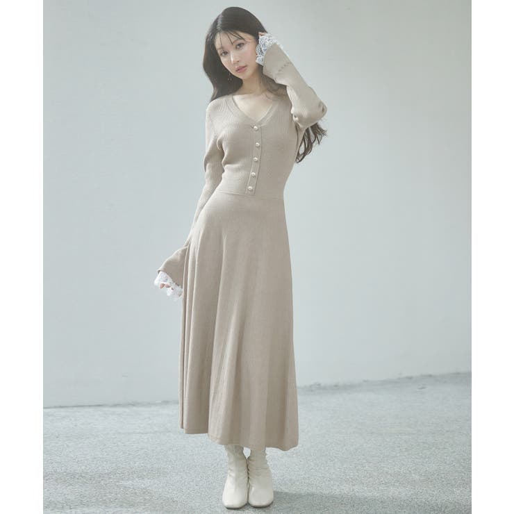 パールボタンフレアニットワンピース[品番：DSSW0004931]｜SAISON DE