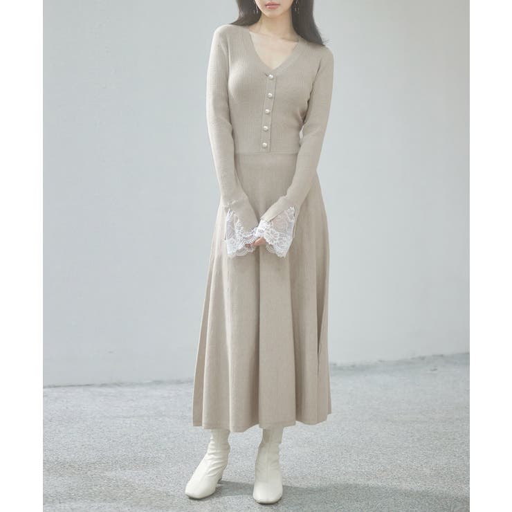 パールボタンフレアニットワンピース[品番：DSSW0004931]｜SAISON DE