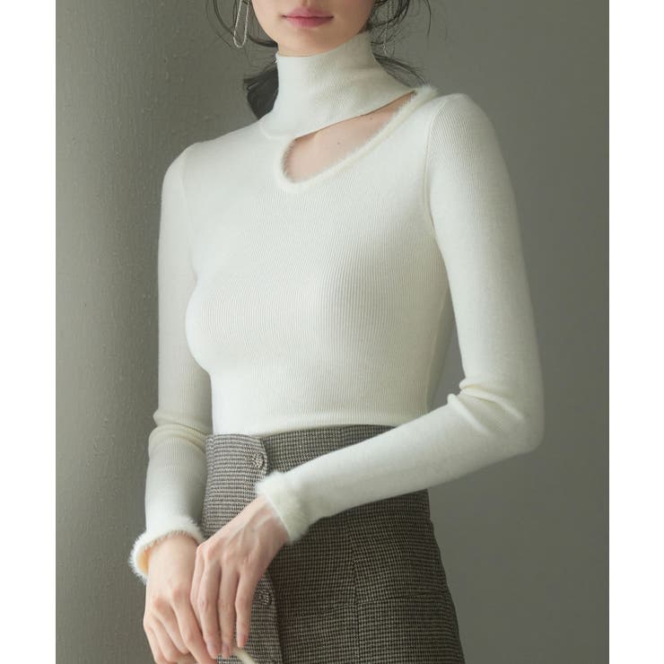 アイボリー | フロントオープンハイネックニットプルオーバー | SAISON DE PAPILLON 