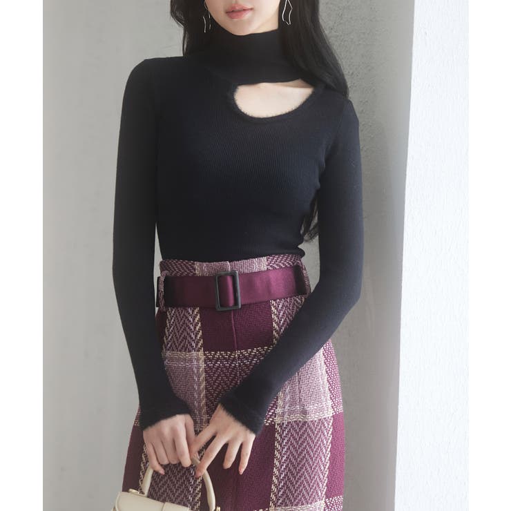 ブラック | フロントオープンハイネックニットプルオーバー | SAISON DE PAPILLON 