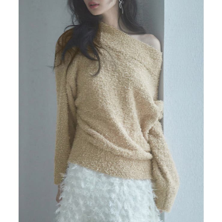 ライトブラウン | 2wayネックチュールテープニットプルオーバー | SAISON DE PAPILLON 