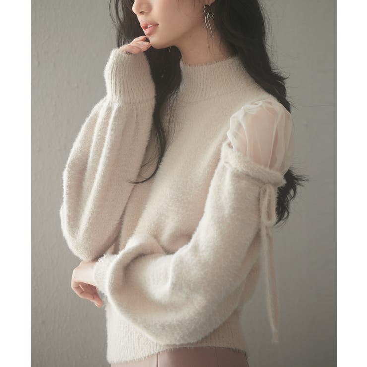 ベージュ | オープンショルダーシャギーニットプルオーバー | SAISON DE PAPILLON 