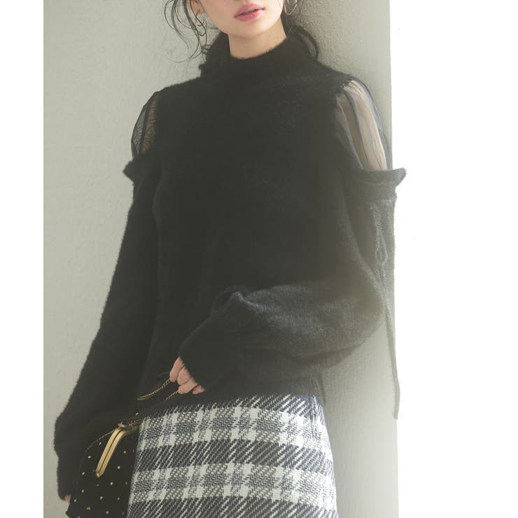 ブラック | オープンショルダーシャギーニットプルオーバー | SAISON DE PAPILLON 