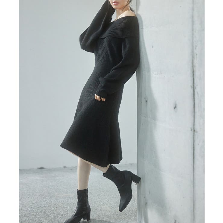 2wayネック膝上丈ニットワンピース[品番：DSSW0005059]｜SAISON DE