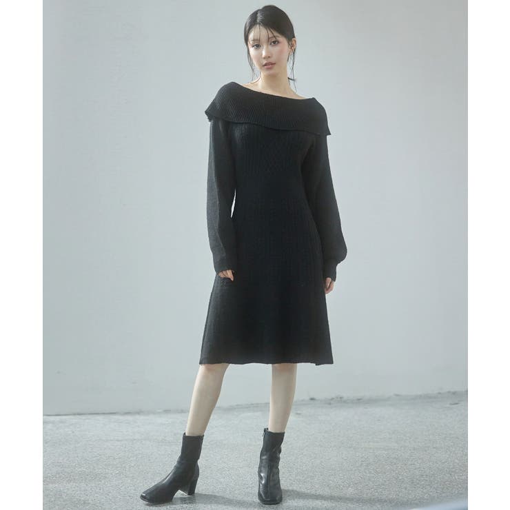 2wayネック膝上丈ニットワンピース[品番：DSSW0005059]｜SAISON