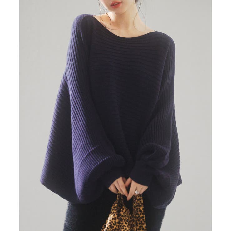 ネイビー | ボートネックドルマンスリーブニット | SAISON DE PAPILLON 