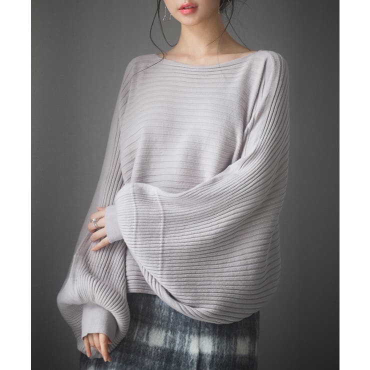 グレー | ボートネックドルマンスリーブニット | SAISON DE PAPILLON 