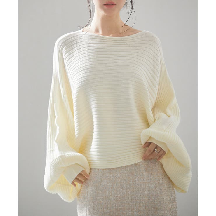アイボリー | ボートネックドルマンスリーブニット | SAISON DE PAPILLON 