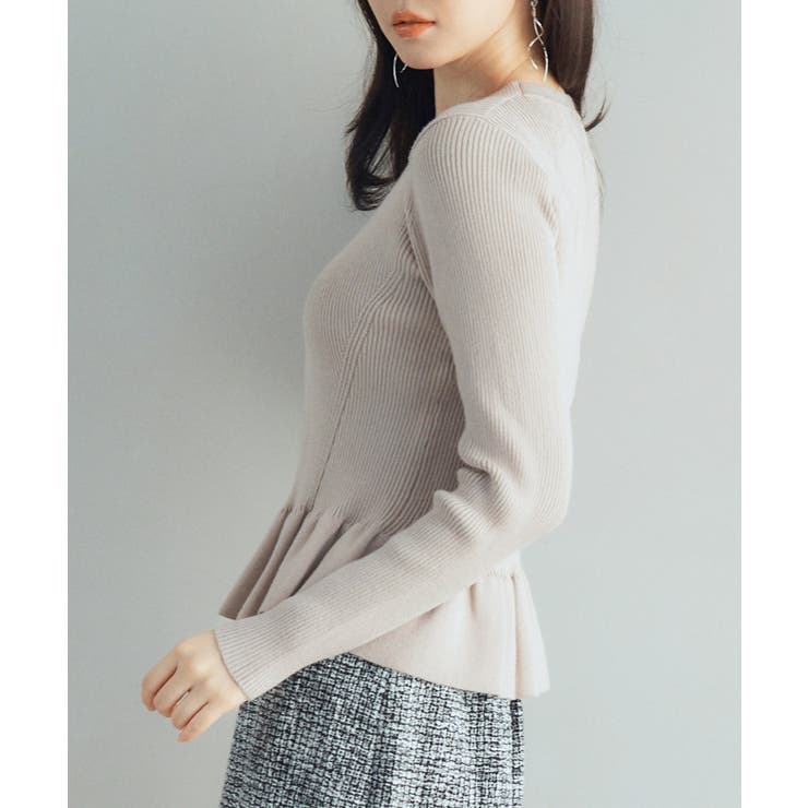 ぺプラム裾クルネックニットプルオーバー[品番：DSSW0005048