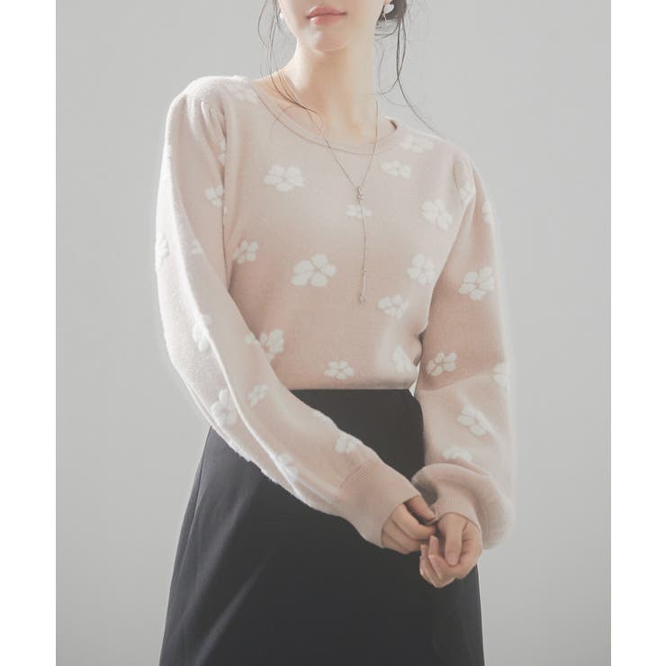 フラワーモチーフ裏起毛ニットプルオーバー | SAISON DE PAPILLON  | 詳細画像3 