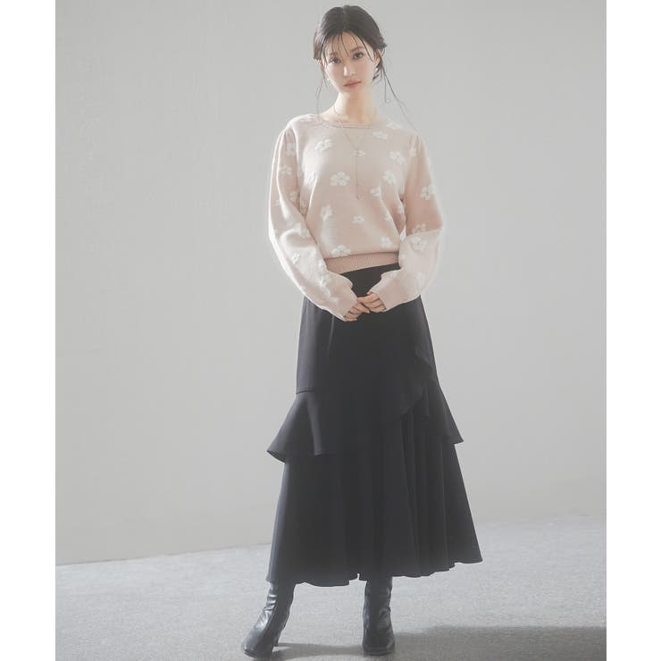 フラワーモチーフ裏起毛ニットプルオーバー | SAISON DE PAPILLON  | 詳細画像6 