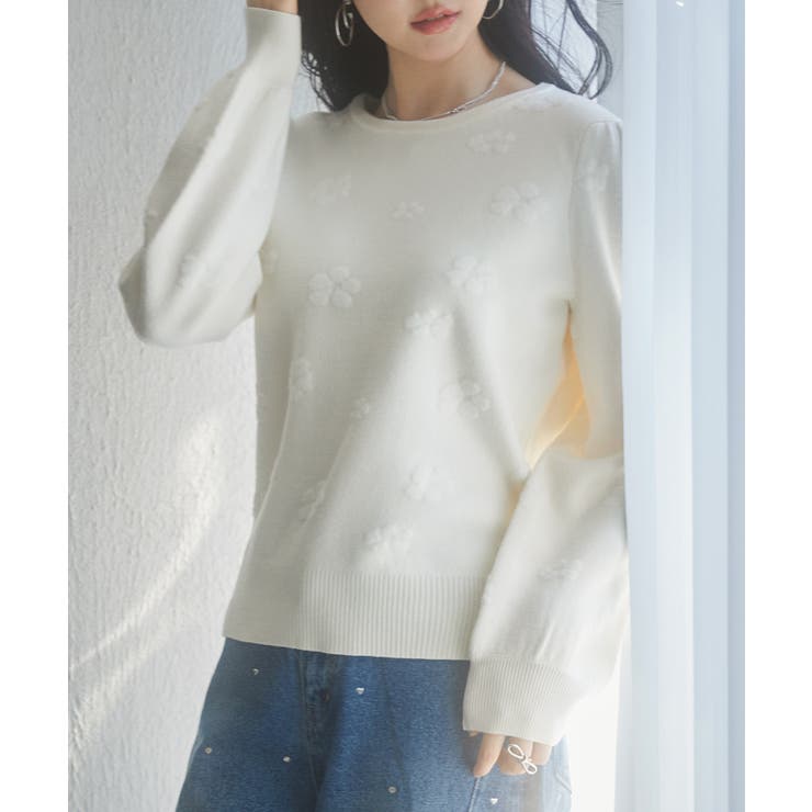 フラワーモチーフ裏起毛ニットプルオーバー | SAISON DE PAPILLON  | 詳細画像10 