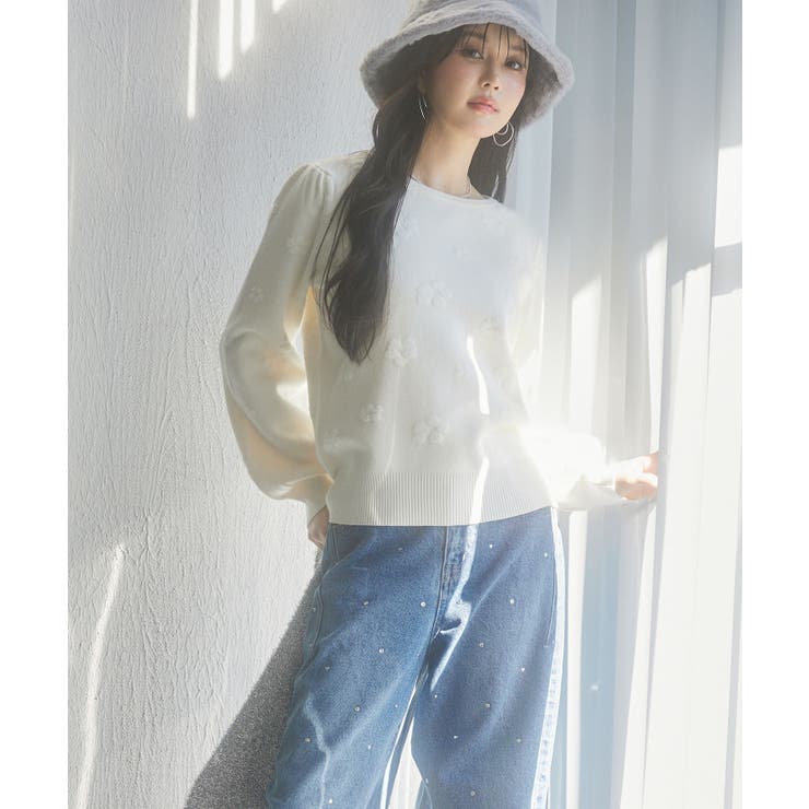 フラワーモチーフ裏起毛ニットプルオーバー | SAISON DE PAPILLON  | 詳細画像13 