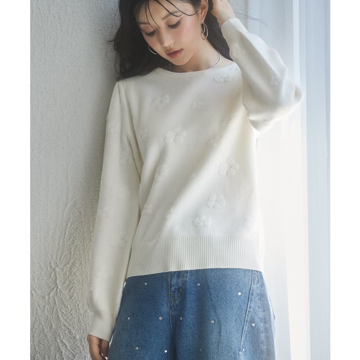 フラワーモチーフ裏起毛ニットプルオーバー | SAISON DE PAPILLON  | 詳細画像14 