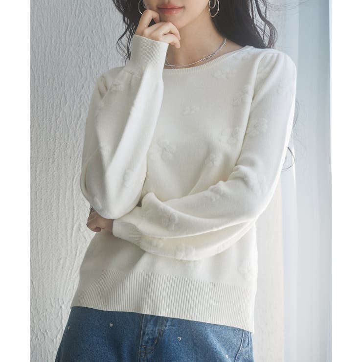 フラワーモチーフ裏起毛ニットプルオーバー | SAISON DE PAPILLON  | 詳細画像15 