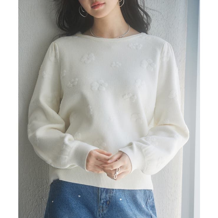 フラワーモチーフ裏起毛ニットプルオーバー | SAISON DE PAPILLON  | 詳細画像17 