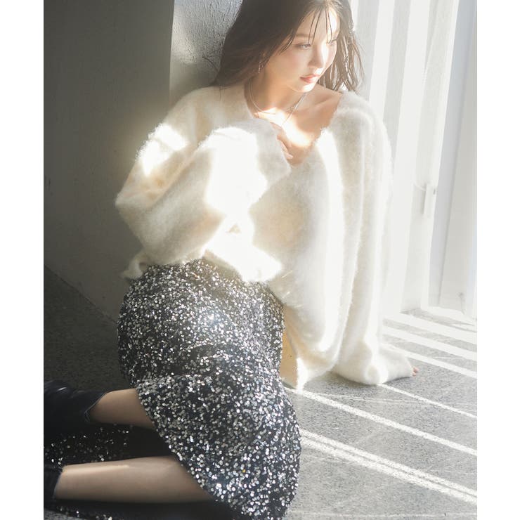 深めVネックドロップショルダーニットプルオーバー | SAISON DE PAPILLON  | 詳細画像29 