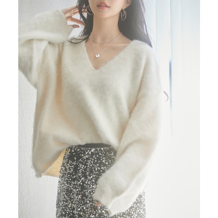 深めVネックドロップショルダーニットプルオーバー | SAISON DE PAPILLON  | 詳細画像30 