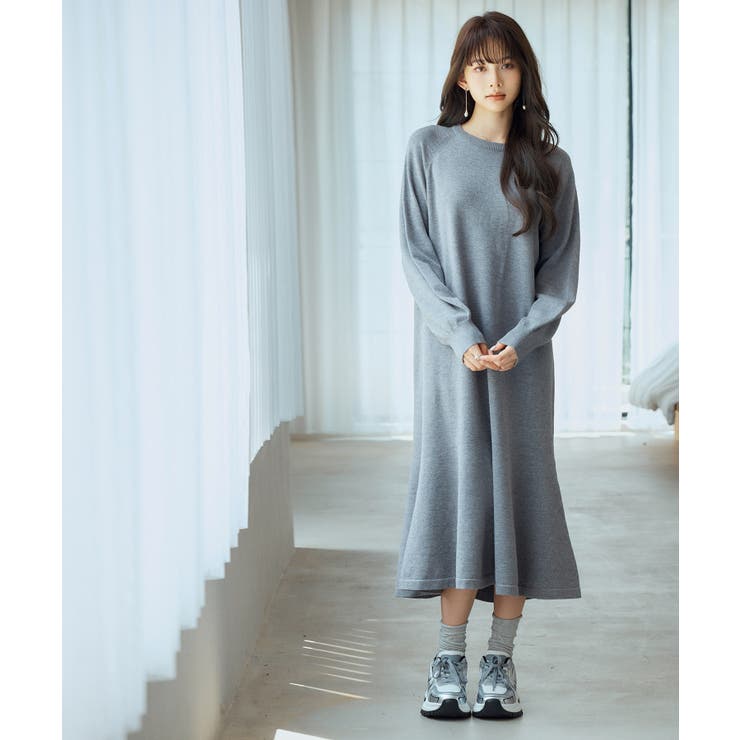 【新品】anuans ウエストタックラグランスリーブワンピース アニュアンス anuans ウエストタックラグランスリーブワンピース